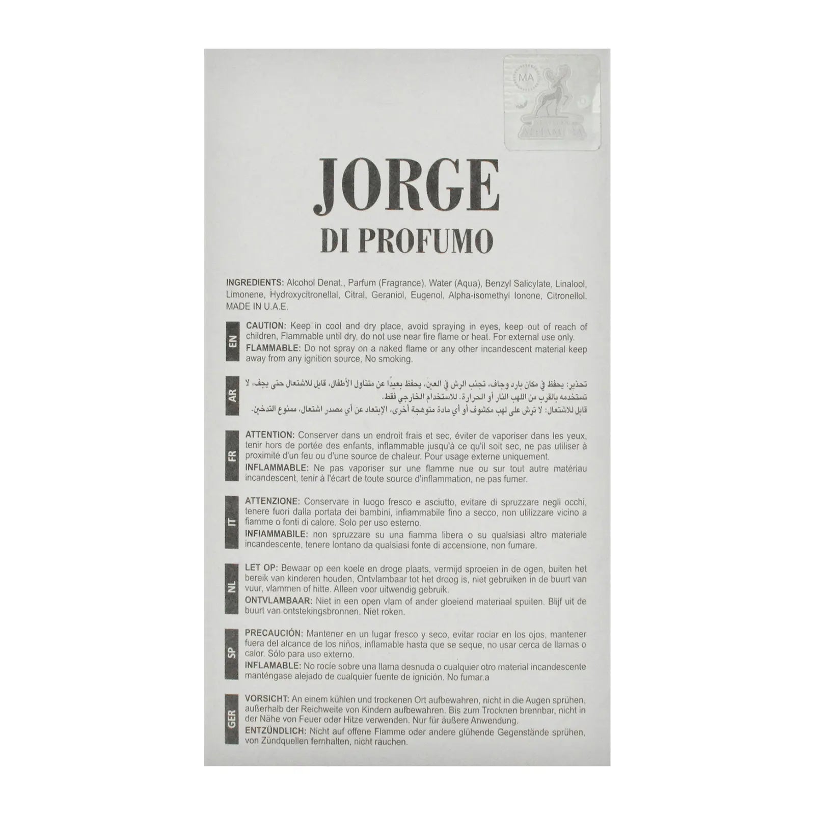Jorge Di Profumo Aqua Perfume 100ml EDP Maison Alhambra